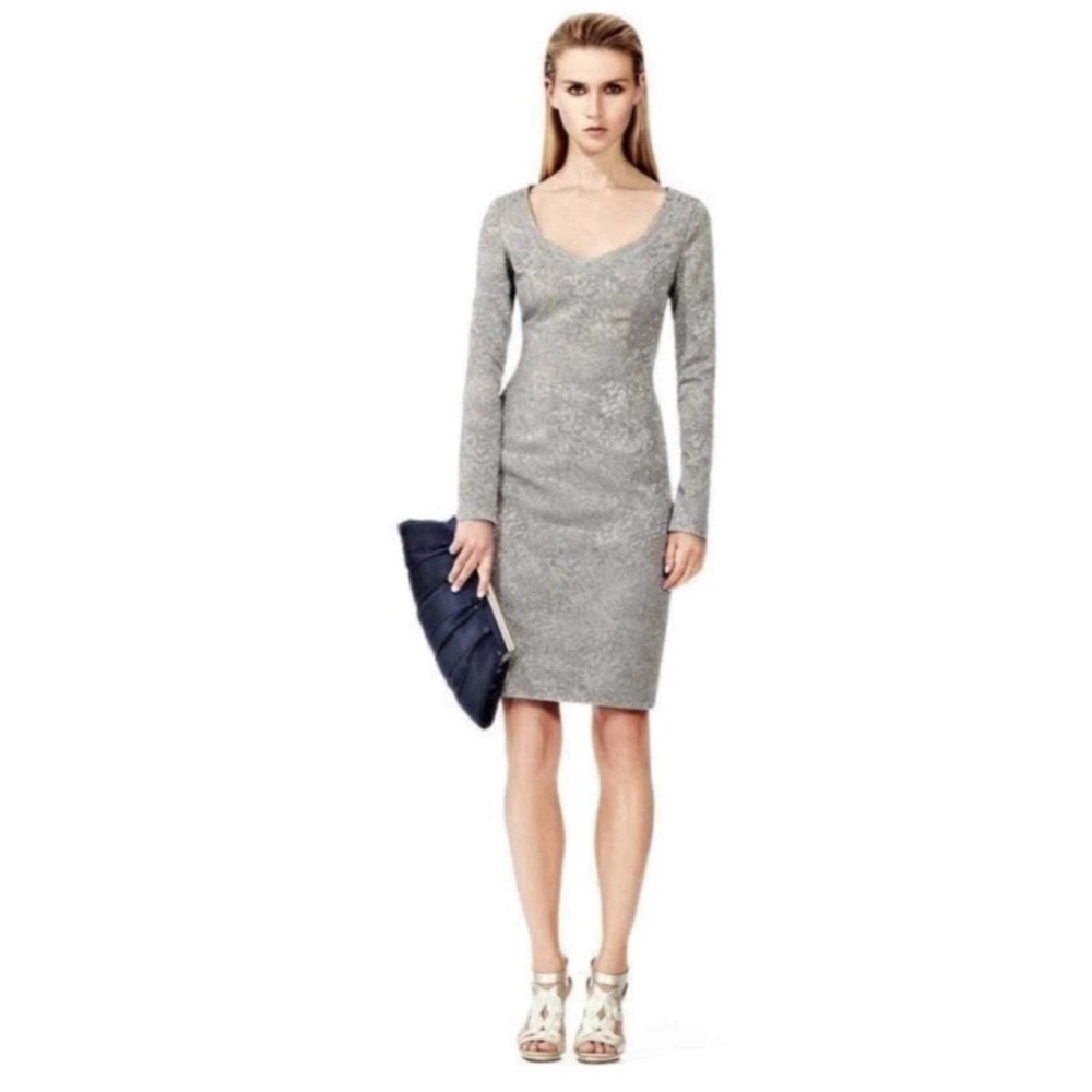 Reiss Hallie Silver Jacquard Midi Cocktail Dress